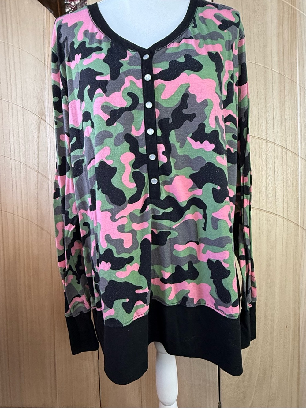 PINK CAMO Henley Top Wrangler Y2K Country Western Thermal Shirt XXXL